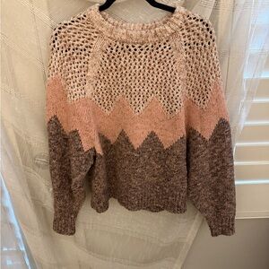 Joie Pink and Brown Scoop Neck Sweater
